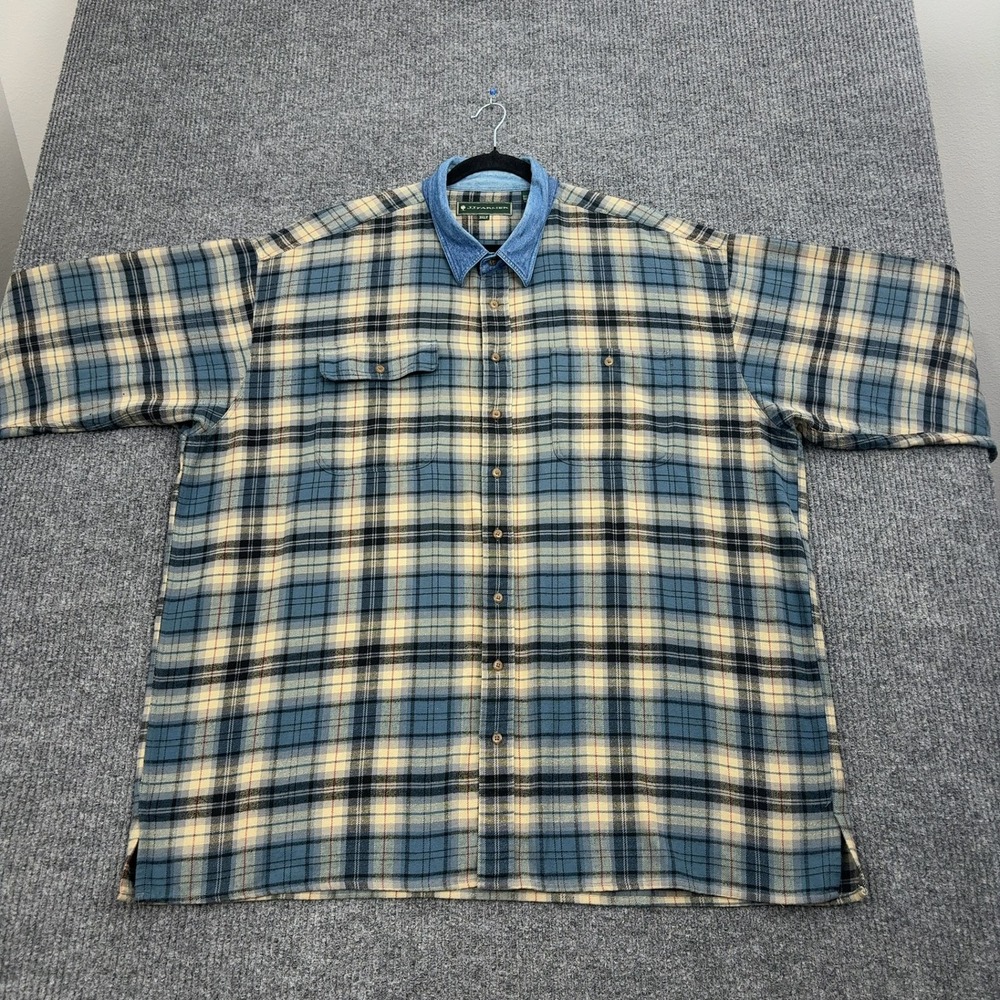 JJ Farmer Button Up Mens 3XLT Blue Yellow Plaid Denim Collar Flannel Casual